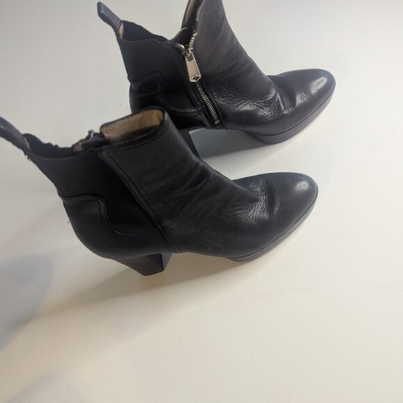 BLACK LEATHER STRETCH ANKLE BOOTS 10M DONALD PLINER - Picture 4 of 6